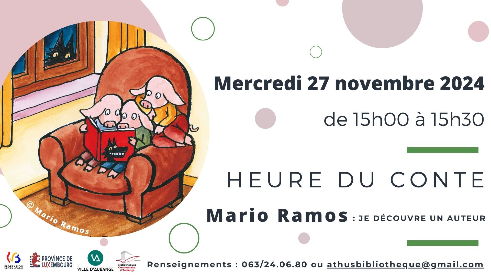 Heure du conte à la bibliothèque d'Athus | Mario Ramos : je découvre un auteur